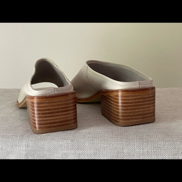 Intentionally Blank off white open toe slide with stacked wooden heel - Picture 2 of 6